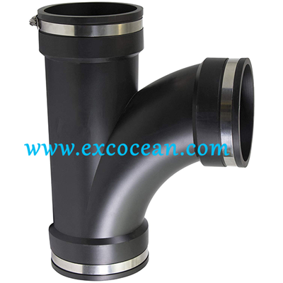 Flexible Tee Coupling 4 Inch Black with Stainless Steel Clamps